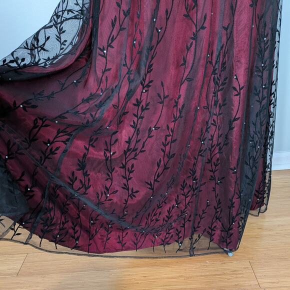 Vintage Nightway Prom Dress Maxi Gown 6 Red Black 90S Y2K Goth Floral Velvet - Picture 7 of 11